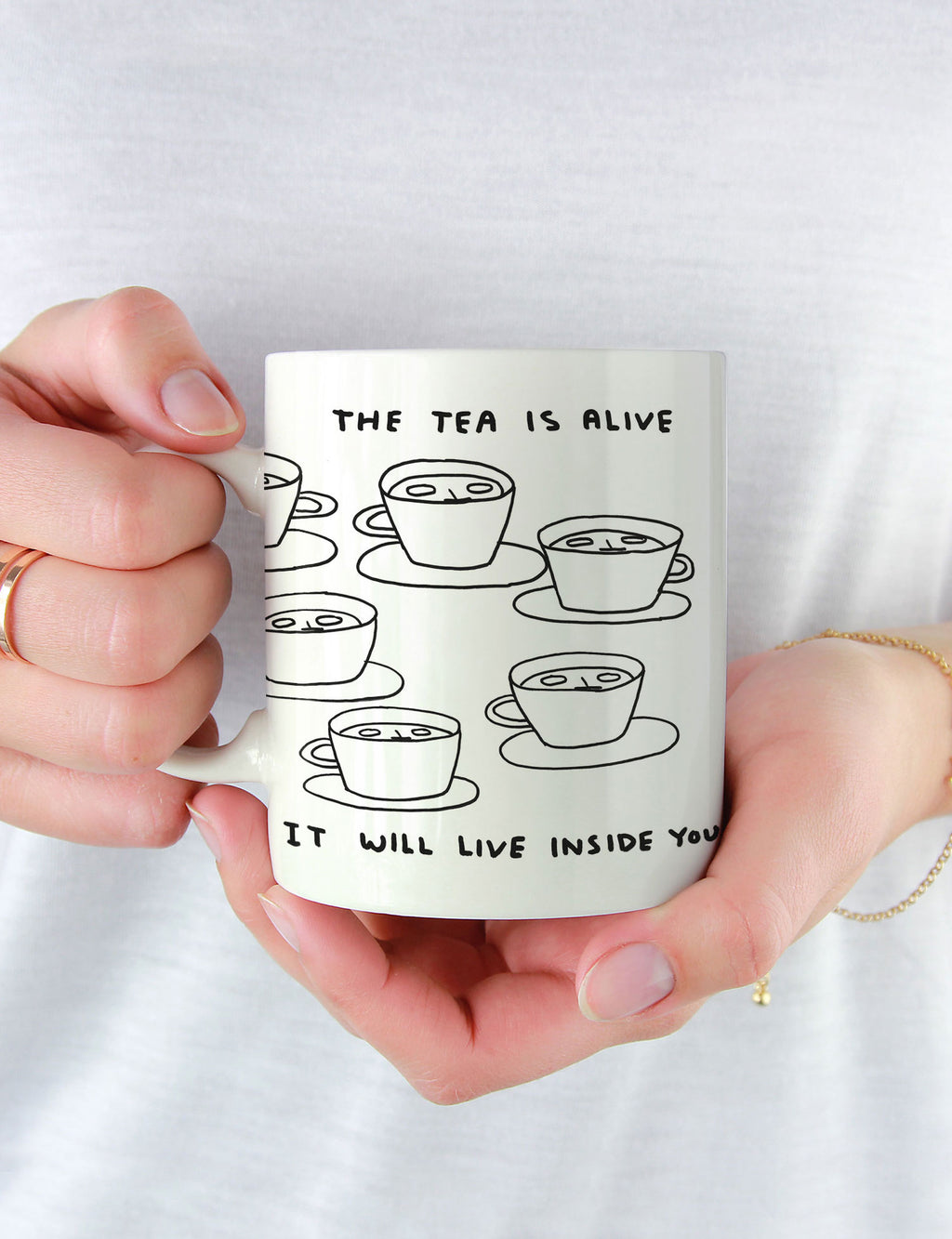 David Shrigley x Brainbox Candy The Tea Is Alive mug